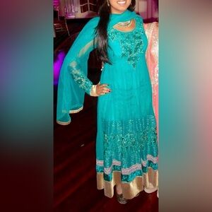 Indian Teal Green Anarkali Gown